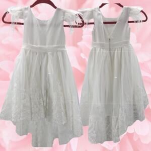 FLOWER GIRL'S PARTY SZ 4 white embroidered pageant formal dress NEW B152